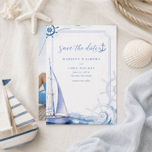 Reserva La Fecha Acuarela Barco de Vela Save the Date de Boda Náuti