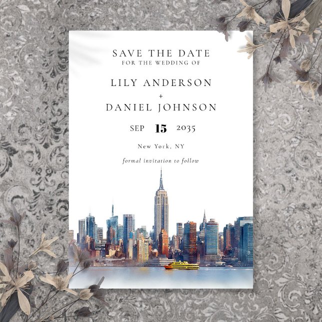 Reserva La Fecha Acuarela Boda de destino de Nueva York (Watercolor New York City Destination Wedding Save The Date
)