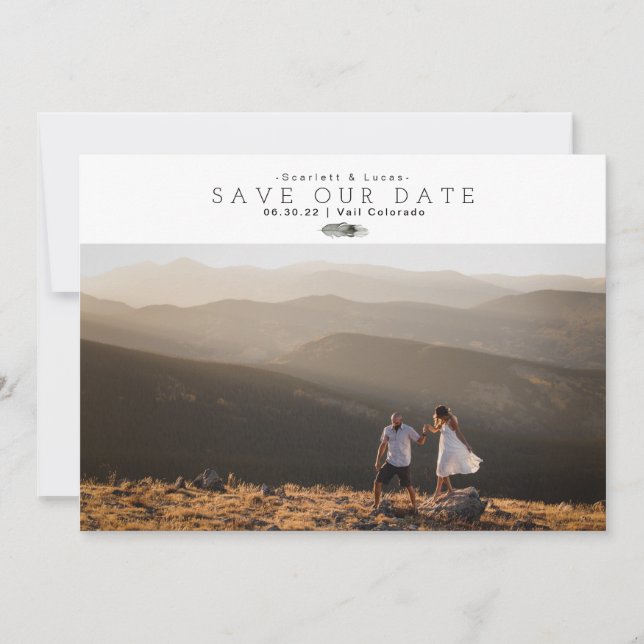 Reserva La Fecha Acuarela Boho Feather | Guardar mínima nuestra fec (Anverso)