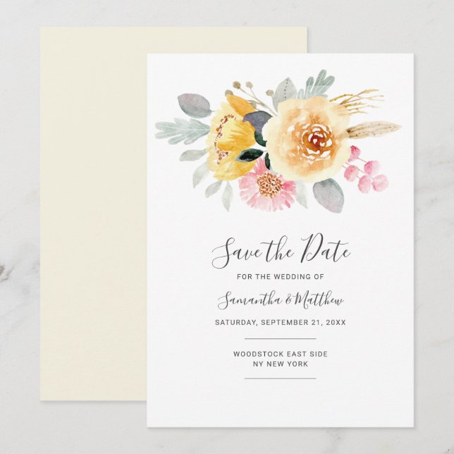 Reserva La Fecha Acuarela Botánica Moderna Floral Script (Anverso / Reverso)