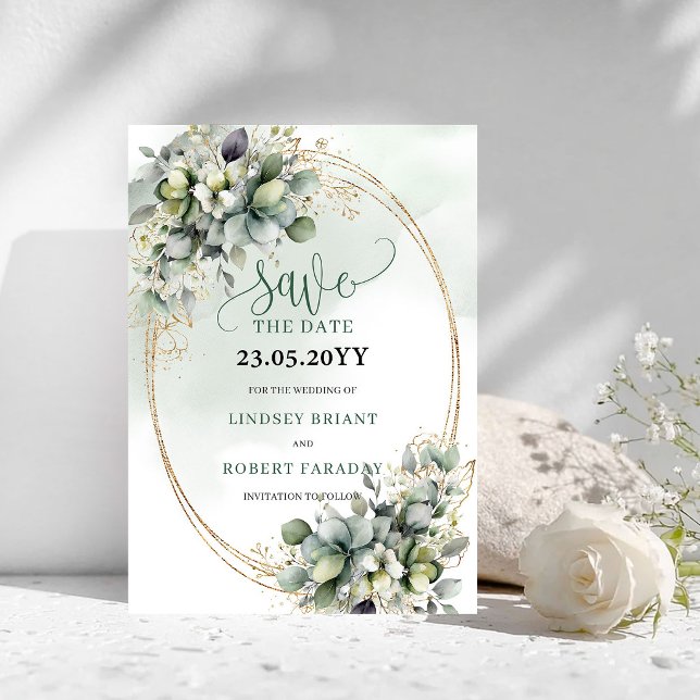 Reserva La Fecha Acuarela Botánica Verde Oro Salva La Fecha (Botanical Watercolor Green Gold Save The Date)