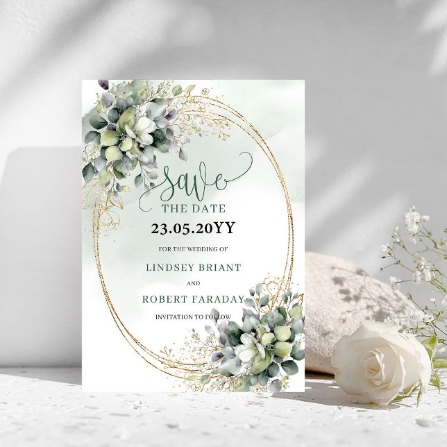 Reserva La Fecha Acuarela Botánico Verde Polvoriento Guardar la Fec (Watercolor Botanical Dusty Green Save The Date)