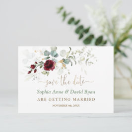 Reserva La Fecha Acuarela Burgundy Floral Hojas Aireadas Boda