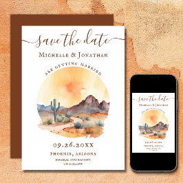 Reserva La Fecha Acuarela de boda del desierto y cactus del suroest