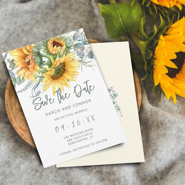 Reserva La Fecha Acuarela De Eucalipto De Giro Rústico (Rustic Sunflower Eucalyptus Watercolor Save The Date)