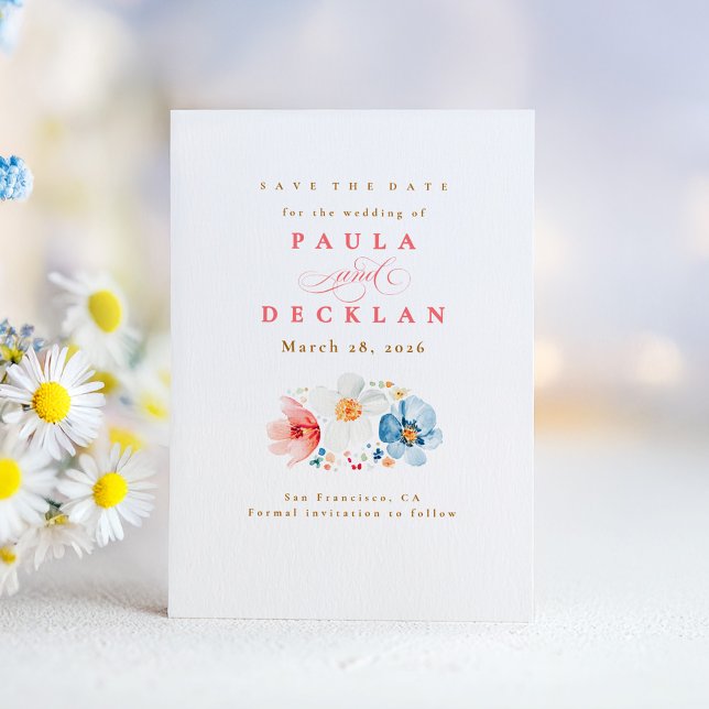Reserva La Fecha Acuarela de flor silvestre boho save the date (Elegant Wildflowers Save the Date Card)