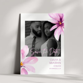 Reserva La Fecha Acuarela de flores rosadas Color blanco negro Boda