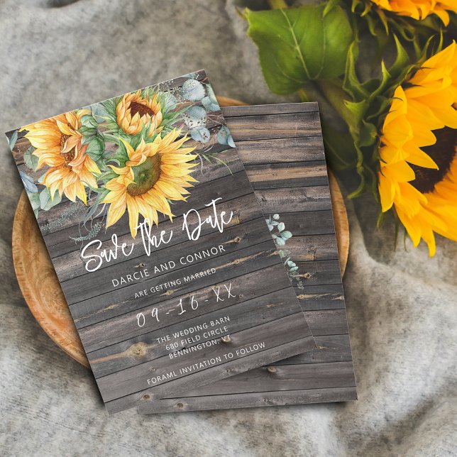 Reserva La Fecha Acuarela de girasoles rústicos y eucalipto (Rustic Sunflower Eucalyptus Watercolor Save The Date)