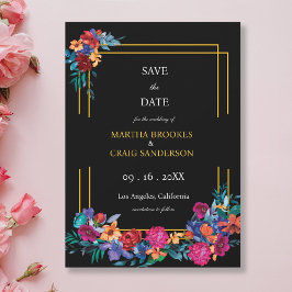 Reserva La Fecha Acuarela Fiesta Mexicana Boda Flor Negro