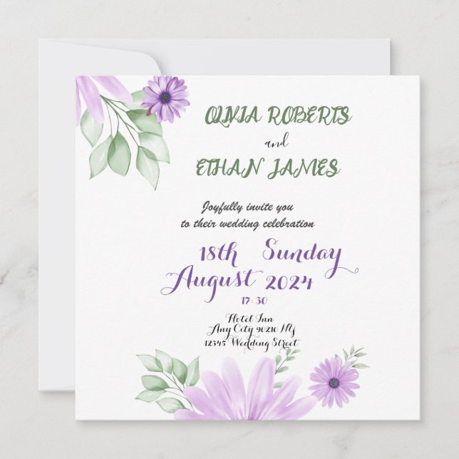 Reserva La Fecha Acuarela Flor de Violeta Save the Date – Elegante (Anverso)