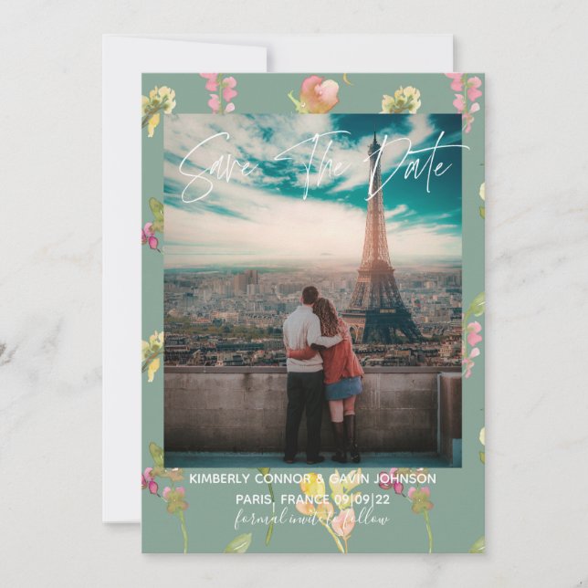 Reserva La Fecha Acuarela floral de bonito | Guardar la fecha (Anverso)