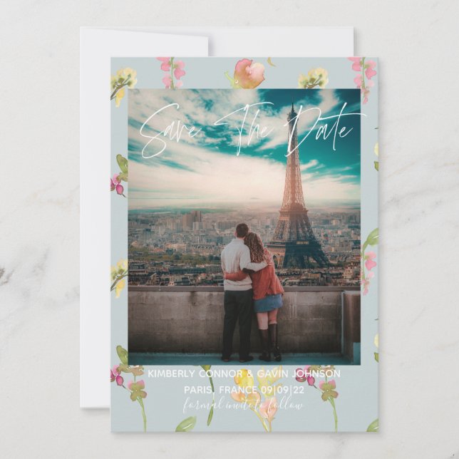 Reserva La Fecha Acuarela floral de bonito | Guardar la fecha (Anverso)