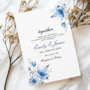 Reserva La Fecha acuarela Floral Dusty Azul boda simple