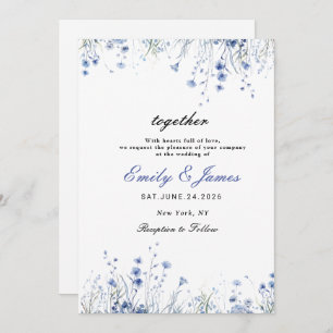 Reserva La Fecha acuarela Floral Dusty Azul boda simple
