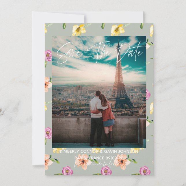 Reserva La Fecha Acuarela floral | Guardar la fecha (Anverso)