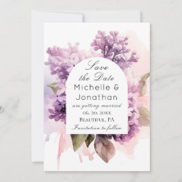 Reserva La Fecha Acuarela floral Lilac Boda de la Biblia Cristiana