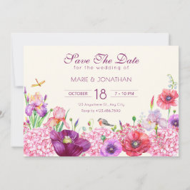 Reserva La Fecha Acuarela floral rama pájaro boda naturaleza