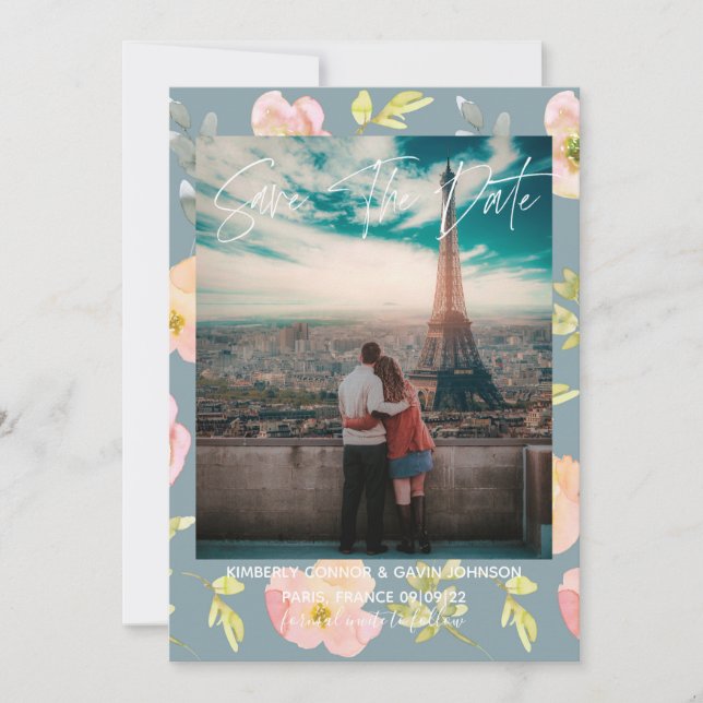 Reserva La Fecha Acuarela floral rosa | Guardar la fecha (Anverso)