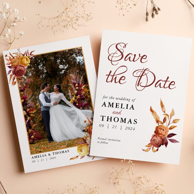 Reserva La Fecha Acuarela Floral Rústico Otoño Cálido Boda Otoñal (Subido por el creador)