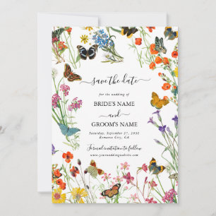 Reserva La Fecha Acuarela Flores Silvestres Mariposas Boda Floral