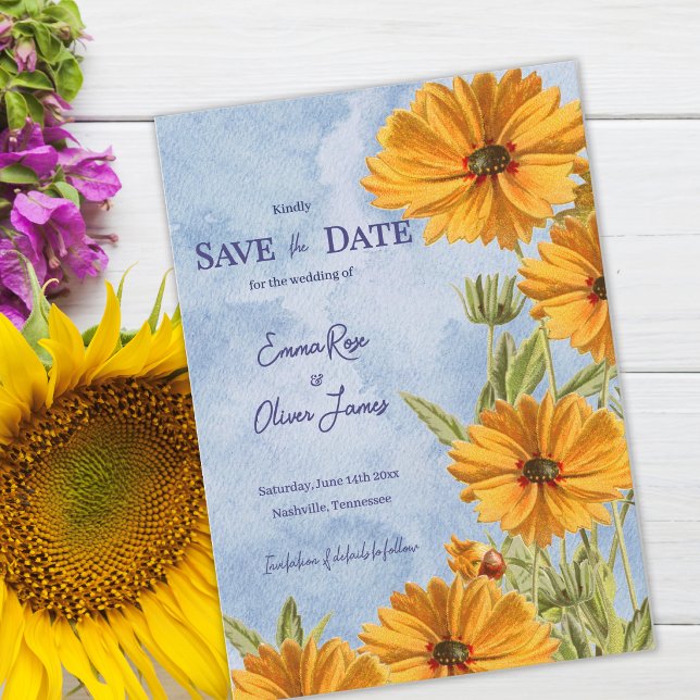 Reserva La Fecha Acuarela Girasol Boho Boda Guardar la Fecha (Watercolor Sunflower Boho Wedding Save the Date | Wildflower Summer Garden Wedding Announcement)