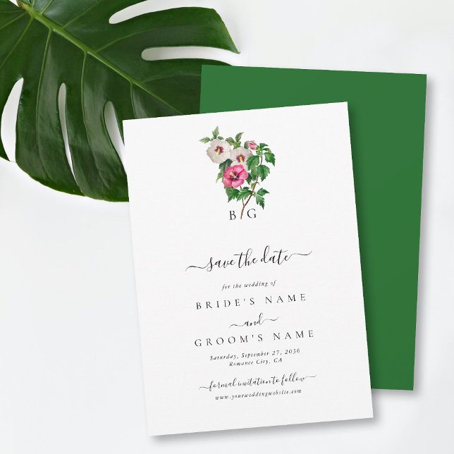 Reserva La Fecha Acuarela Hibisco Tropical Boda de Verano (Watercolor Tropical Hibiscus Summer Wedding Save The Date)