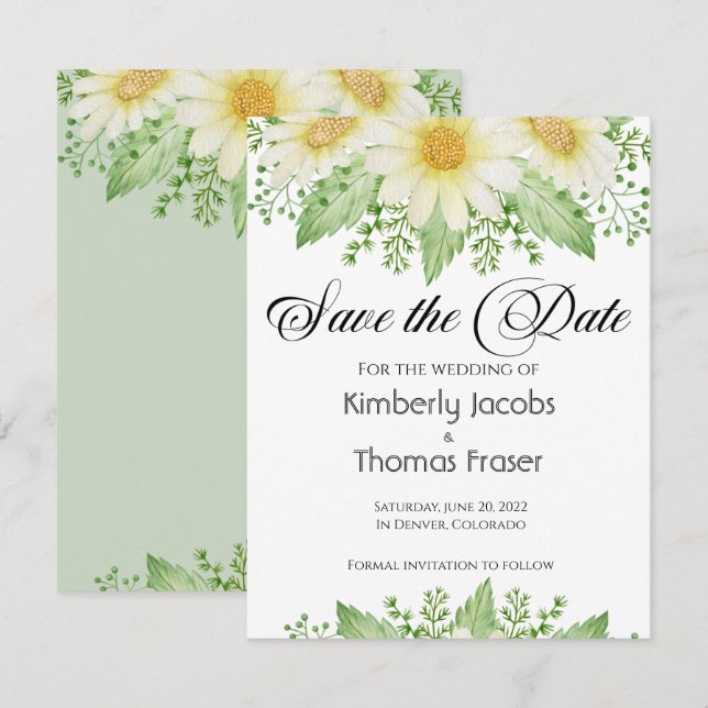 Reserva La Fecha Acuarela Las flores de margarita ahorran la fecha (Anverso / Reverso)