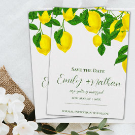 Reserva La Fecha Acuarela Limón Amarillo Brillante Bodas de Cítrico