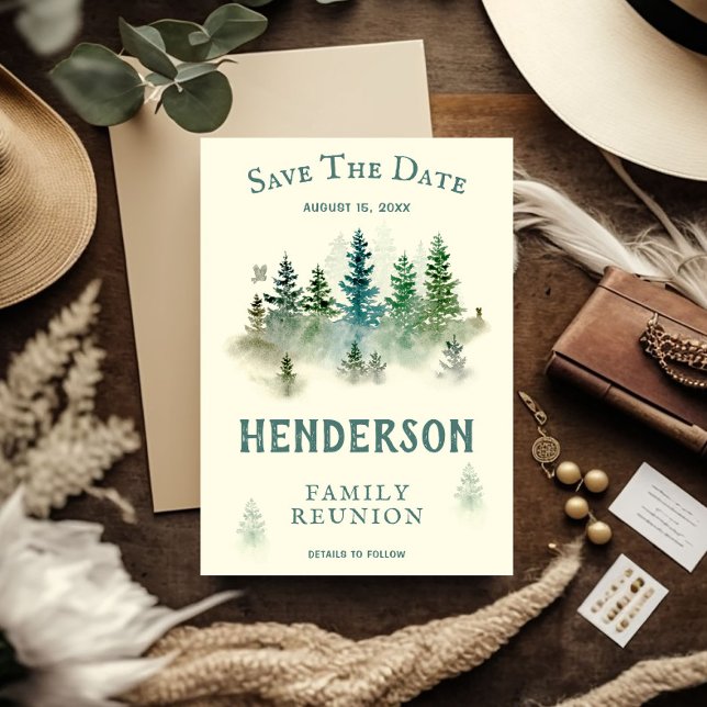 Reserva La Fecha Acuarela Misty Wood Retro Rústica Reunión Familiar (Subido por el creador)