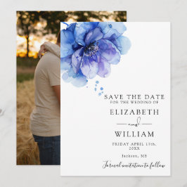 Reserva La Fecha Acuarela moderna Dusty Blue Floral Photo Boda