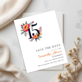 Reserva La Fecha Acuarela moderna Floral número 15 Quinceanera