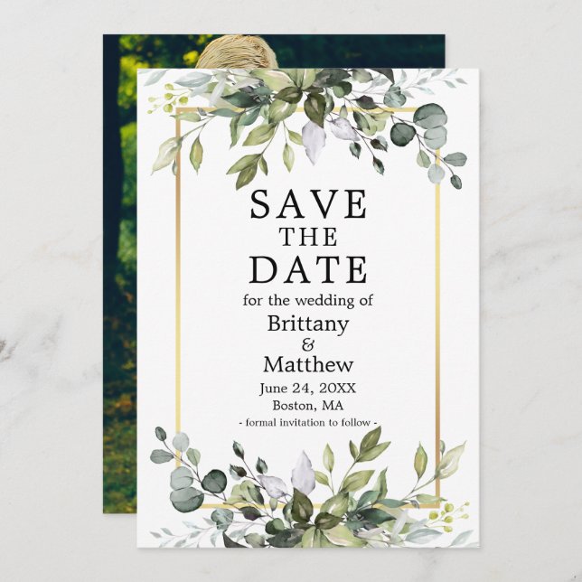 Reserva La Fecha Acuarela moderna, vegetación botánica. Foto de oro (Anverso / Reverso)