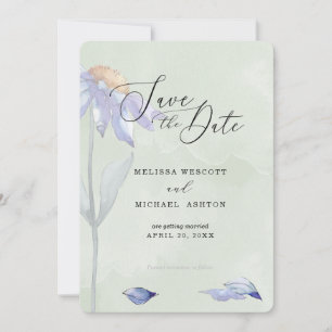 Reserva La Fecha Acuarela Morado Daisy Rústico Sage Green Boda
