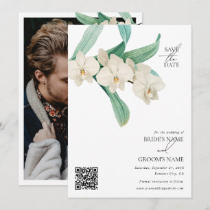 Reserva La Fecha Acuarela Orquídeas Blancas Foto Floral de Boda