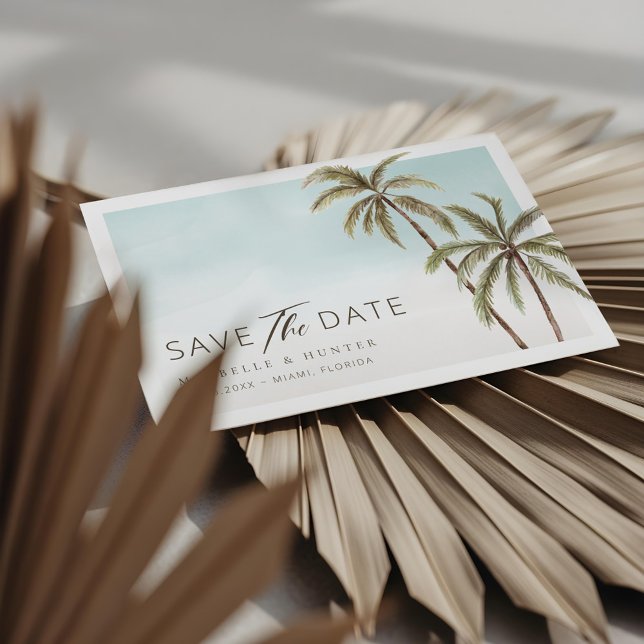 Reserva La Fecha Acuarela Palm Trepical Tropical Guarda La Fecha (Watercolor Tropical Palm Trees Save The Date)