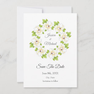 Reserva La Fecha Acuarela, pluma y tinta de la guirnalda magnolia