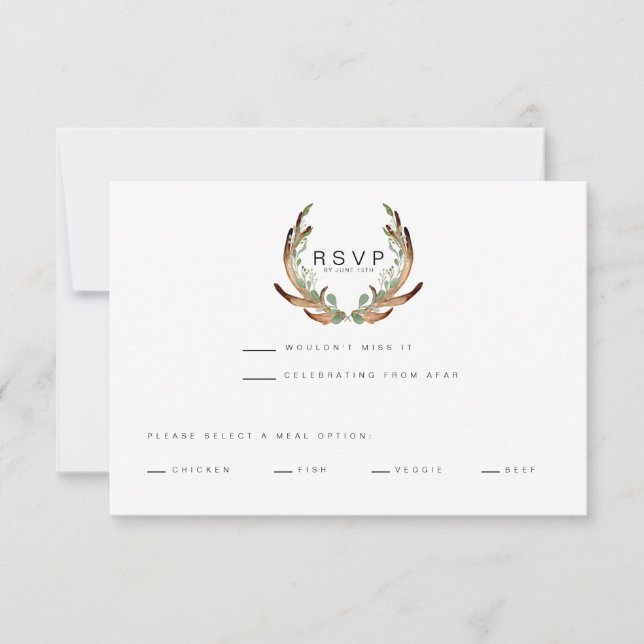 Reserva La Fecha Acuarela Rusa Antler | RSVP | BODA (Anverso)