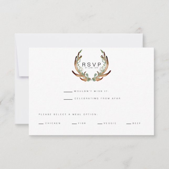 Reserva La Fecha Acuarela Rusa Antler | RSVP | BODA (Anverso)