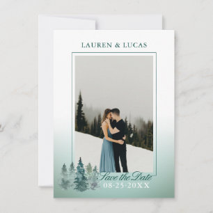 Reserva La Fecha Acuarela Rústica Pina Spruce Trees Boda FOTO