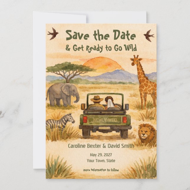 Reserva La Fecha Acuarela Safari Pinta Salvaje Guarda la Fecha (Anverso)