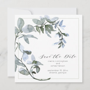 Reserva La Fecha Acuarela Verde Azul Floral Script 
