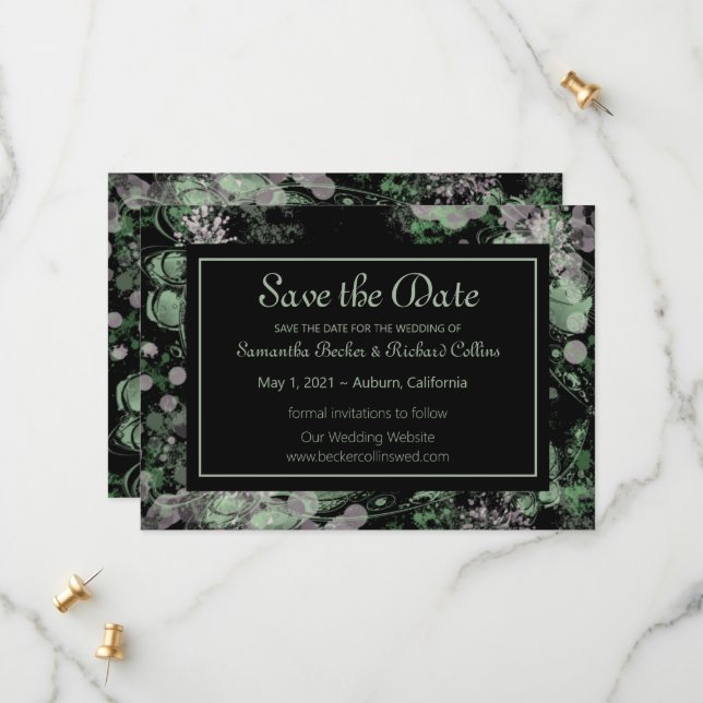 Reserva La Fecha Acuarela Verde y Botánica Rosa (Anverso/Reverso In Situ)