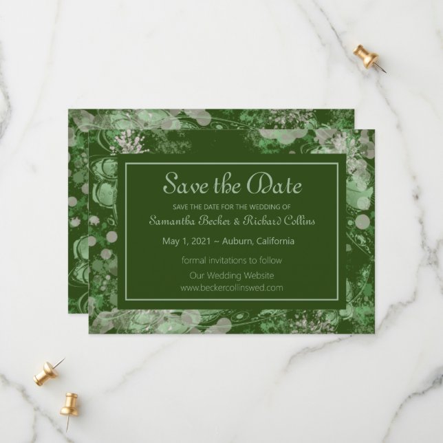 Reserva La Fecha Acuarela Verde y Botánica Rosa (Anverso/Reverso In Situ)