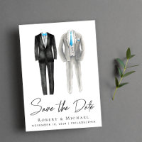 Acuarelas de esmoquin para boda gay elegante