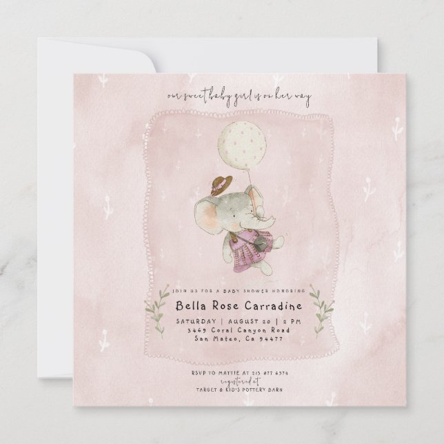 Reserva La Fecha Adorable Elefante Rustic Boho Baby Shower (Anverso)