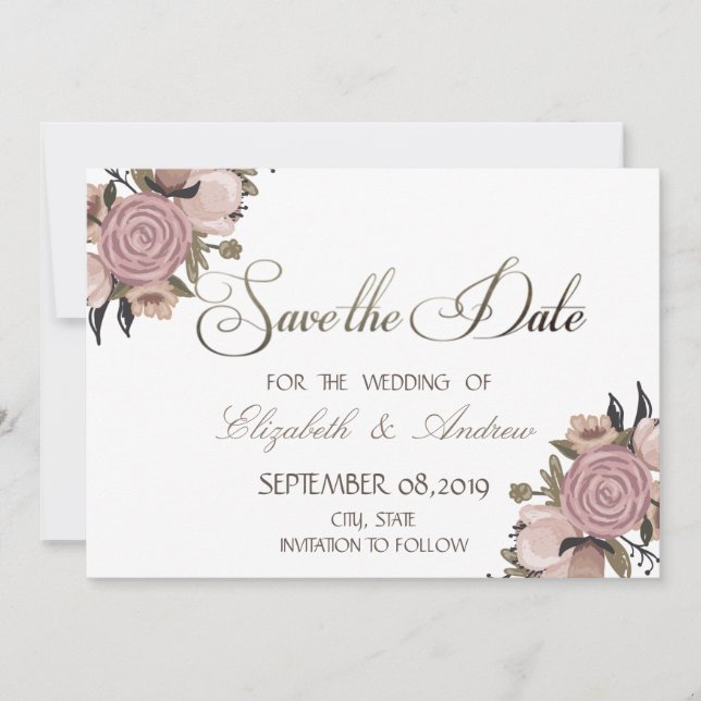 Reserva La Fecha Adorable Floral, Glitter Boda Guardar la fecha (Anverso)