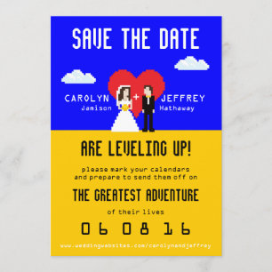Reserva La Fecha Adorablemente Nerdy Novia de 8 bits y Groom Save t