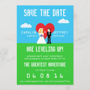 Reserva La Fecha Adorablemente Nerdy Novia de 8 bits y Groom Save t