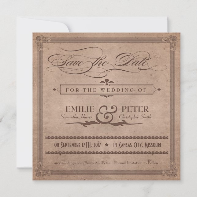 Reserva La Fecha Afiche de época de cacao rústico salva la fecha (Anverso)