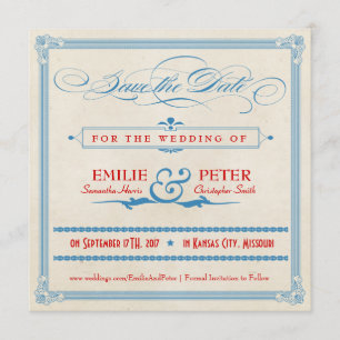 Reserva La Fecha Afiche de época rojo, blanco y azul salva la fecha